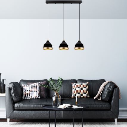 Luster na užadnici YILDO 3xE27/40W/230V crna/zlatna