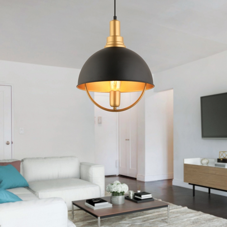 Luster na uže MONZA 1xE27/40W/230V promjer 30 cm crna/zlatna