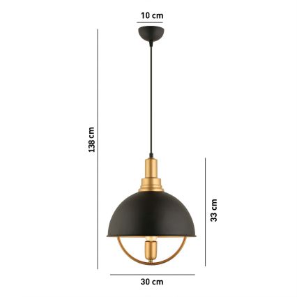 Luster na uže MONZA 1xE27/40W/230V promjer 30 cm crna/zlatna