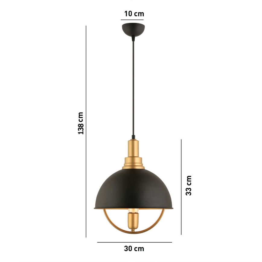 Luster na uže MONZA 1xE27/40W/230V promjer 30 cm crna/zlatna