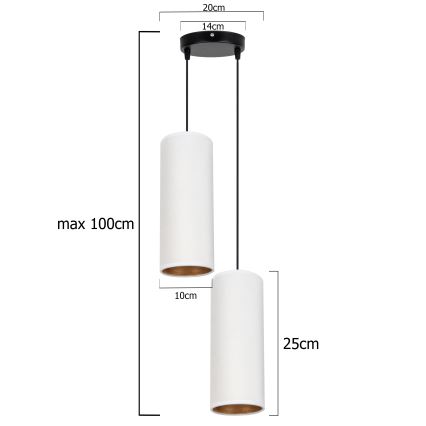Luster na užetu AVALO 2xE27/60W/230V promjer 20 cm bijela/mesing