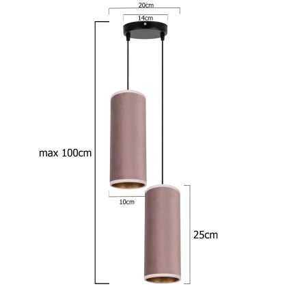 Luster na užetu AVALO 2xE27/60W/230V promjer 20 cm ružičasta/mesing