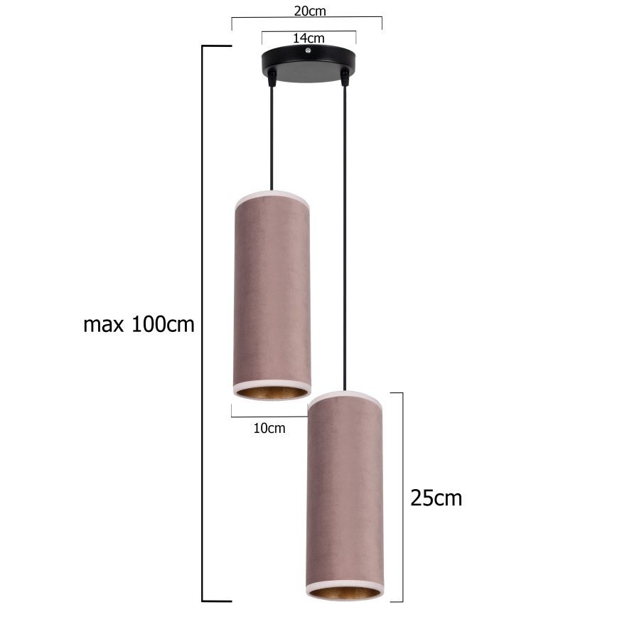Luster na užetu AVALO 2xE27/60W/230V promjer 20 cm ružičasta/mesing