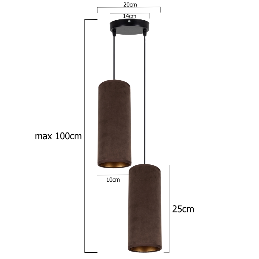Luster na užetu AVALO 2xE27/60W/230V promjer 20 cm smeđa/mesingana