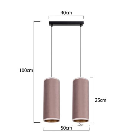 Luster na užetu AVALO 2xE27/60W/230V ružičasta/mesing