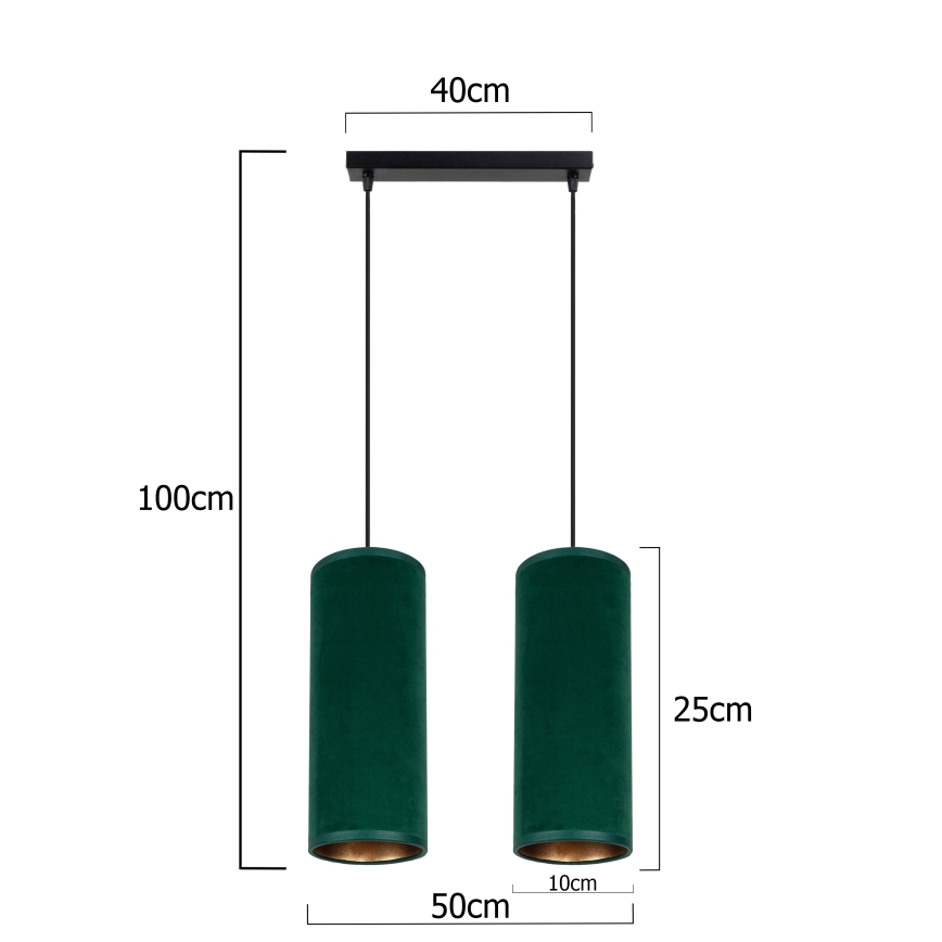 Luster na užetu AVALO 2xE27/60W/230V zelena/mesing