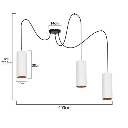 Luster na užetu AVALO 3xE27/60W/230V bijela/mesing