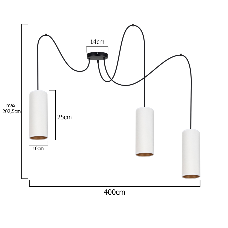 Luster na užetu AVALO 3xE27/60W/230V bijela/mesing