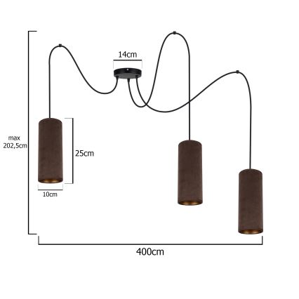 Luster na užetu AVALO 3xE27/60W/230V pauk smeđa/mesingana