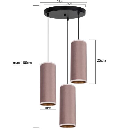 Luster na užetu AVALO 3xE27/60W/230V promjer 35 cm ružičasta/mesing