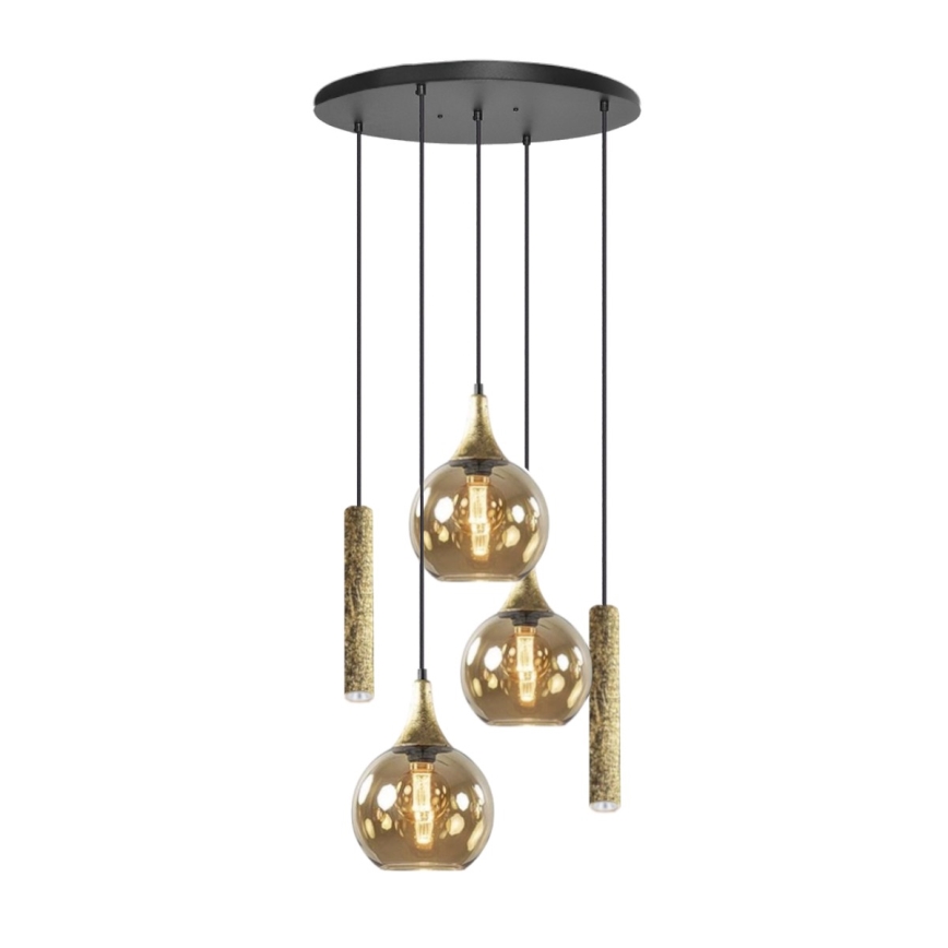 Luster na užetu CALYPSO 2xGU10/60W/230V + 3xE27/60W crna/zlatna
