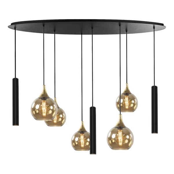 Luster na užetu CALYPSO 3xGU10/60W/230V + 5xE27/60W crna/zlatna