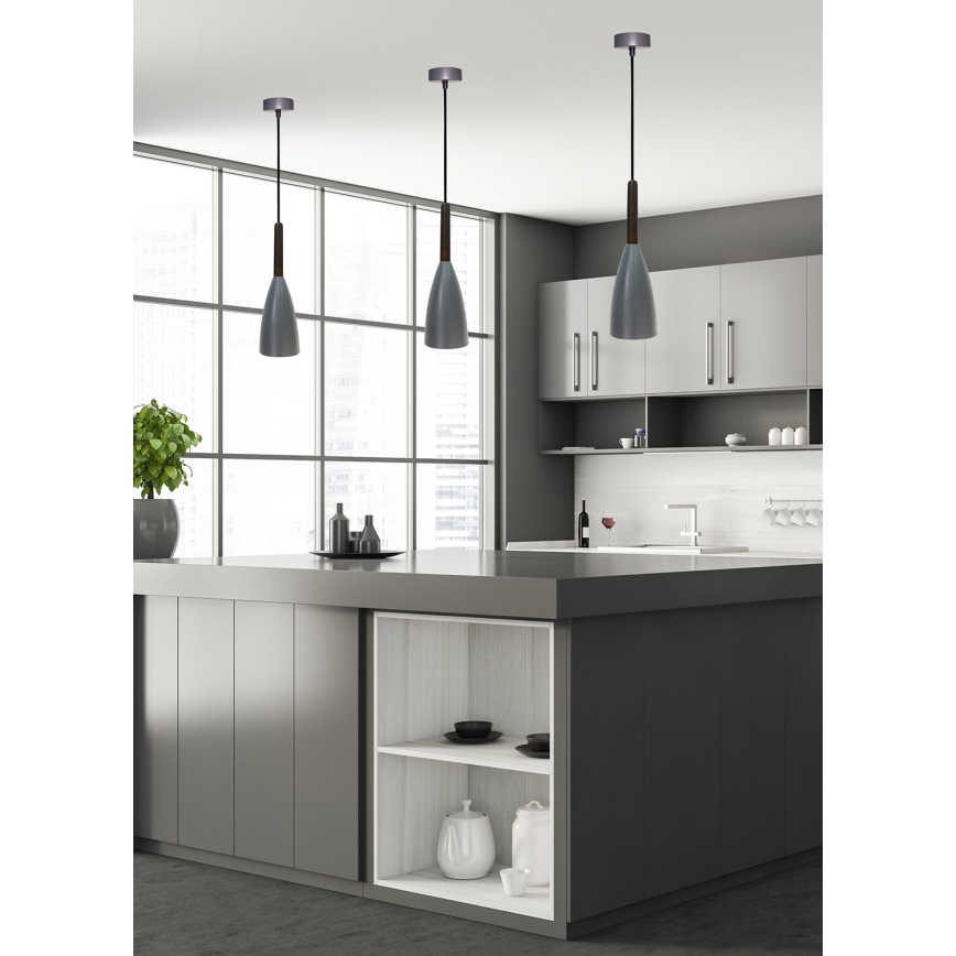 Luster na užetu FLEN 1xE27/40W/230V promjer 12 cm siva/crna