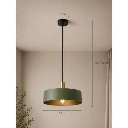 Luster na užetu HAKI 1xE27/60W/230V zelena/crna/sjajni krom