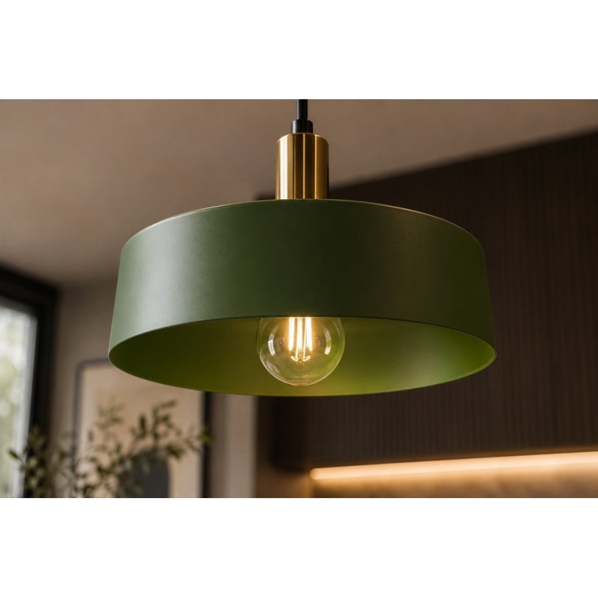 Luster na užetu HAKI 1xE27/60W/230V zelena/crna/sjajni krom