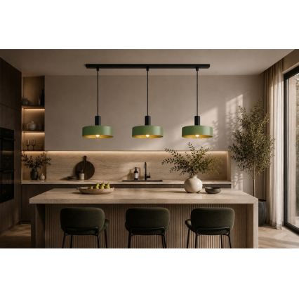 Luster na užetu HAKI 3xE27/60W/230V zelena/crna