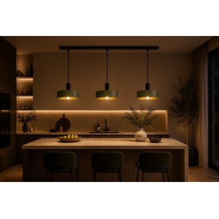 Luster na užetu HAKI 3xE27/60W/230V zelena/crna
