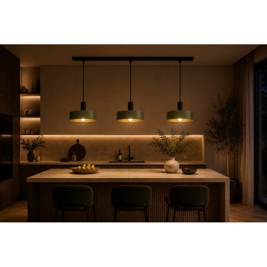 Luster na užetu HAKI 3xE27/60W/230V zelena/crna