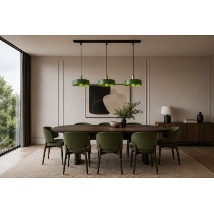 Luster na užetu HAKI 3xE27/60W/230V zelena/crna/sjajni krom