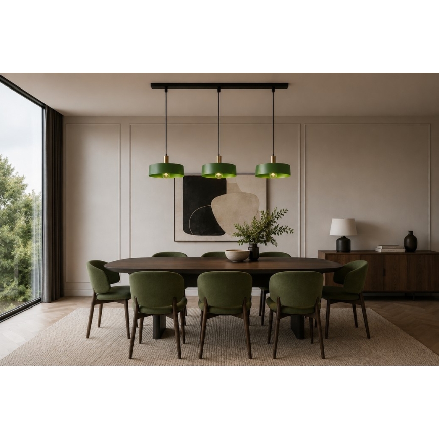 Luster na užetu HAKI 3xE27/60W/230V zelena/crna/sjajni krom