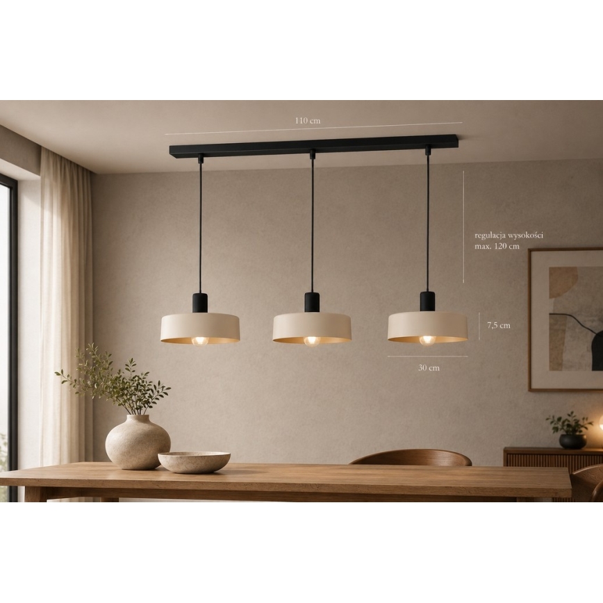 Luster na užetu LATTE 3xE27/60W/230V bež/crna