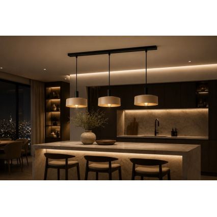 Luster na užetu LATTE 3xE27/60W/230V bež/crna