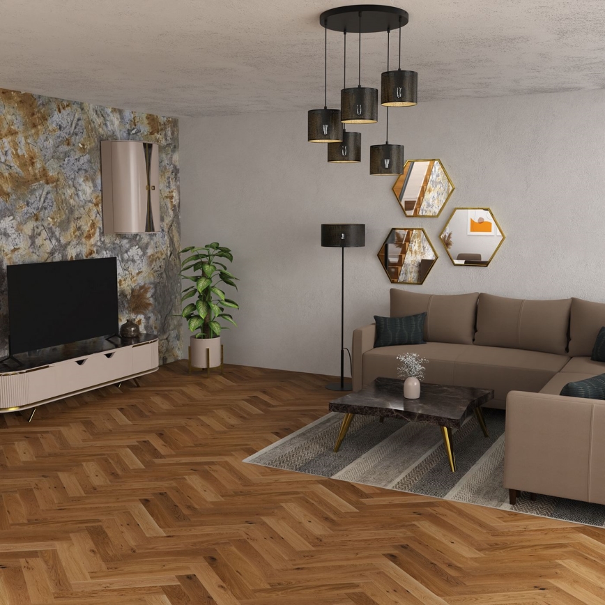 Luster na užetu LOFT SHADE 5xE27/60W/230V crna/zlatna