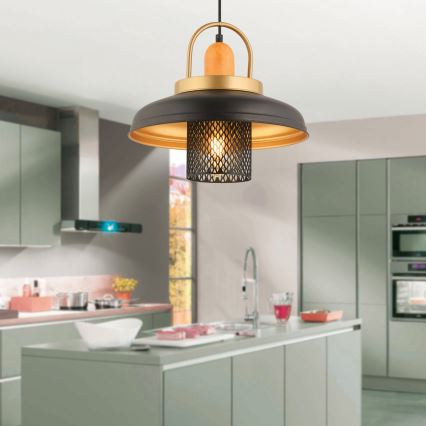 Luster na užetu MONZA 1xE27/40W/230V Ø 32 cm crna/zlatna