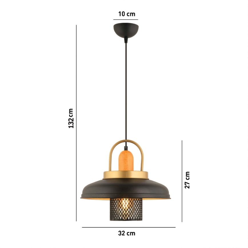 Luster na užetu MONZA 1xE27/40W/230V Ø 32 cm crna/zlatna