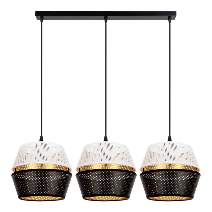 Luster na užetu PARIS 3xE27/60W/230V bijela/crna/zlatna