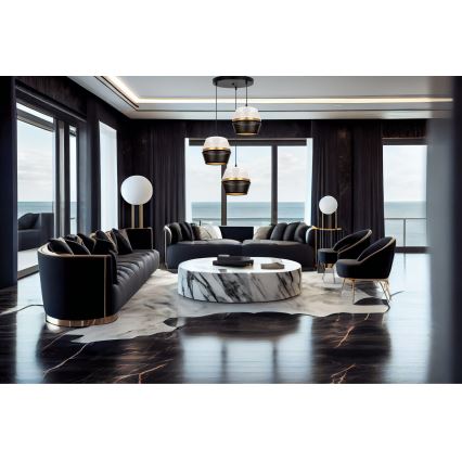 Luster na užetu PARIS 3xE27/60W/230V promjer 45 cm bijela/crna/zlatna