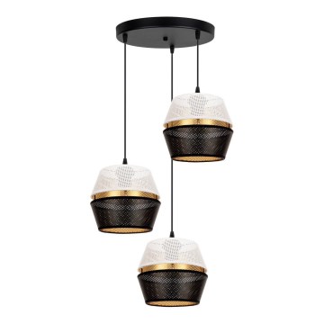 Luster na užetu PARIS 3xE27/60W/230V promjer 45 cm bijela/crna/zlatna