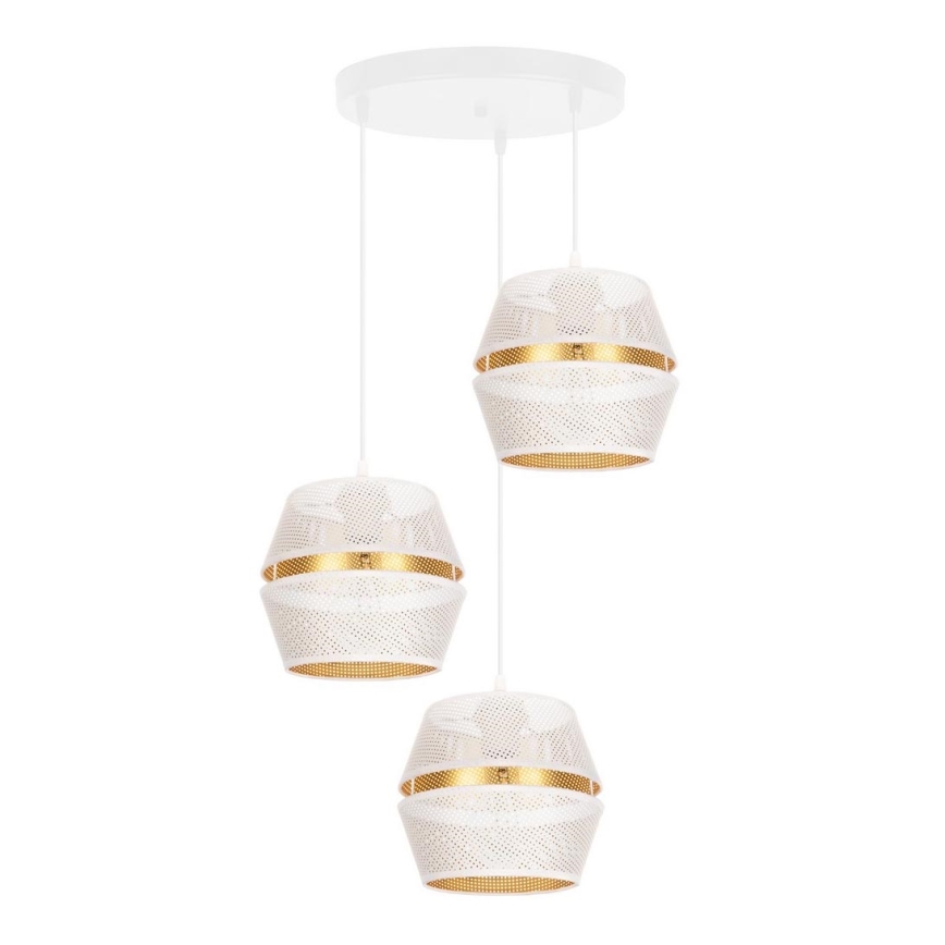 Luster na užetu PARIS 3xE27/60W/230V promjer 45 cm bijela/zlatna