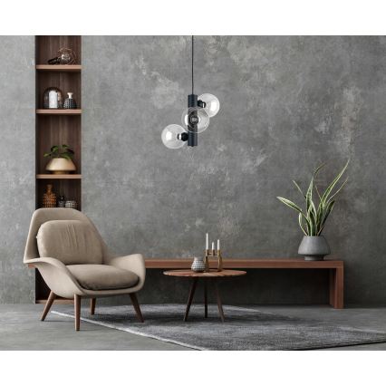 Luster na užetu TUBE 3xE27/60W/230V crna/prozirna