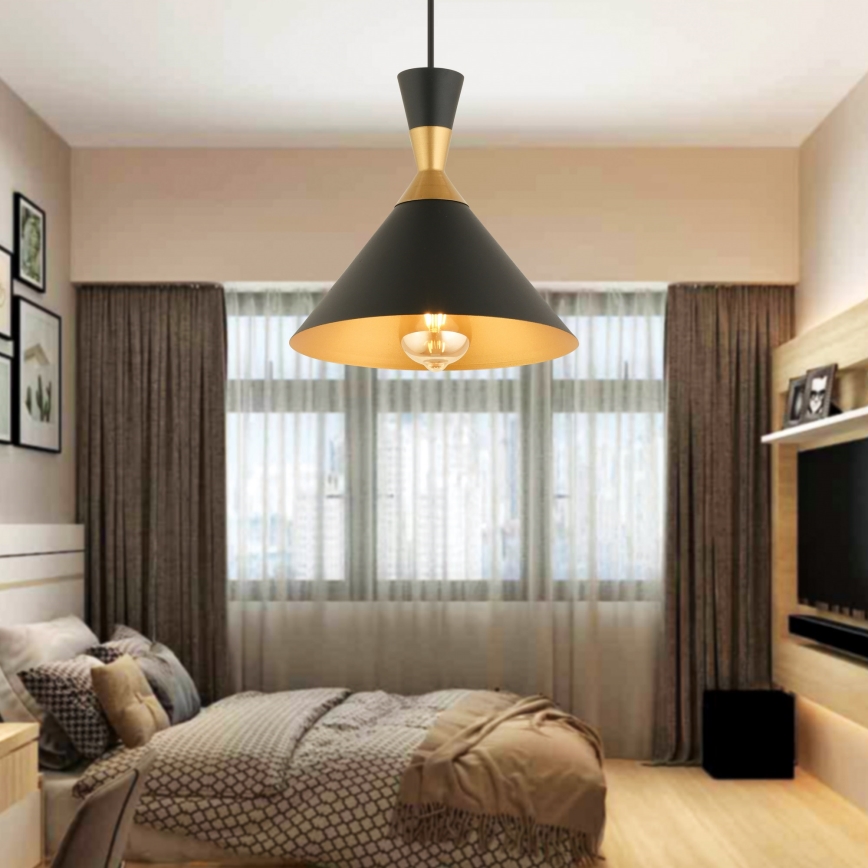 Luster na uzici MONZA 1xE27/40W/230V Ø 25 cm crna/zlato