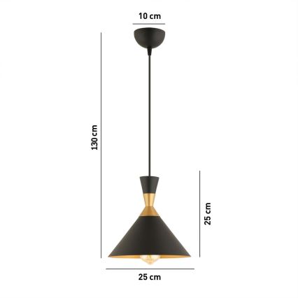Luster na uzici MONZA 1xE27/40W/230V Ø 25 cm crna/zlato