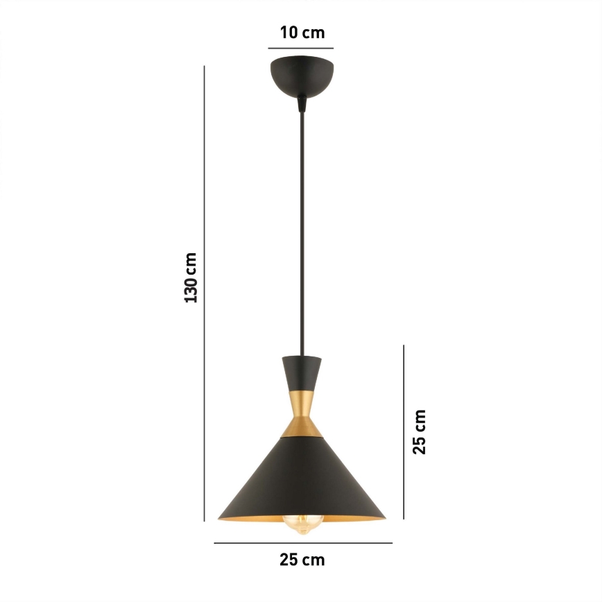 Luster na uzici MONZA 1xE27/40W/230V Ø 25 cm crna/zlato