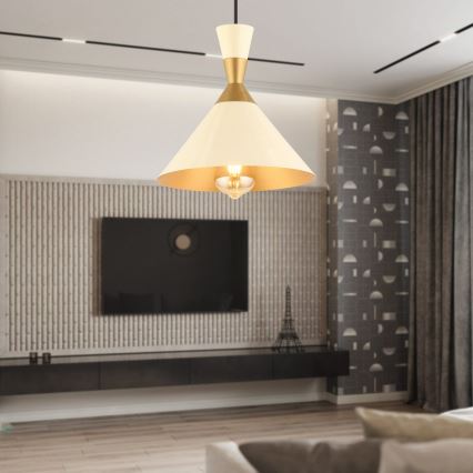 Luster na uzici MONZA 1xE27/40W/230V Ø 25 cm krema/zlato