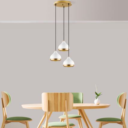 Luster na žici YILDO 3xE27/40W/230V bijela/zlatna