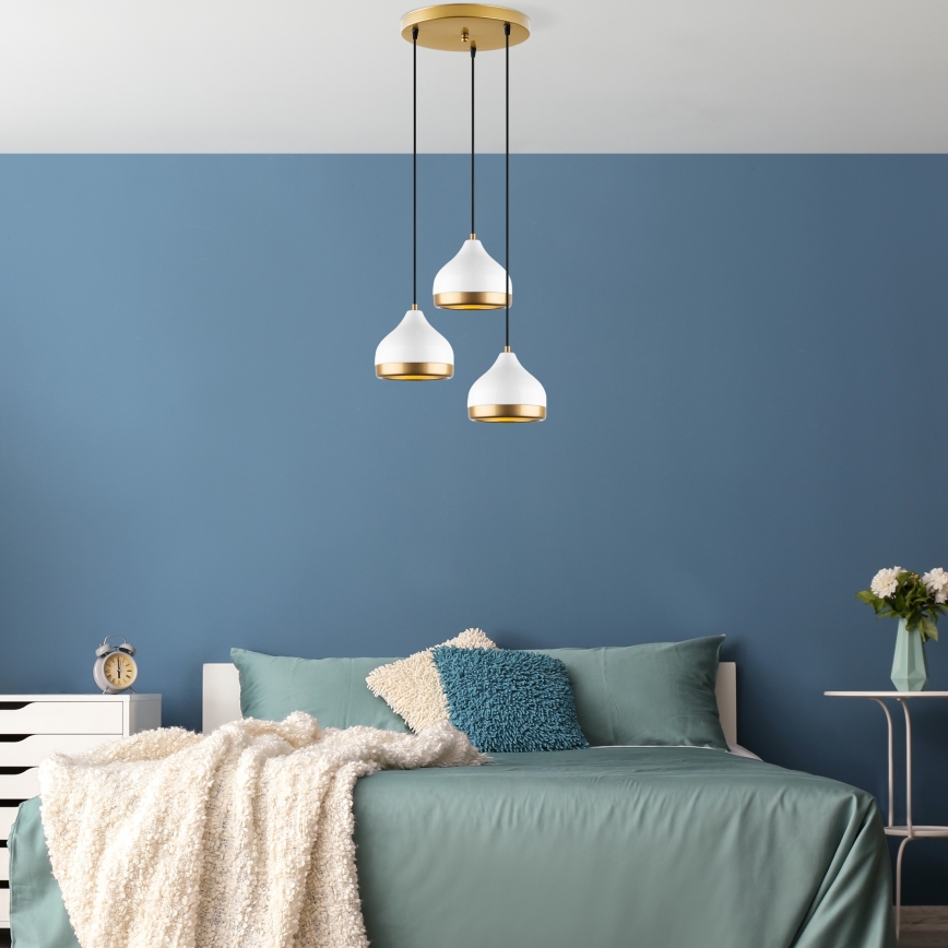 Luster na žici YILDO 3xE27/40W/230V bijela/zlatna