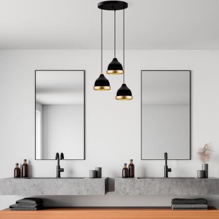 Luster na žici YILDO 3xE27/40W/230V crna/zlatna