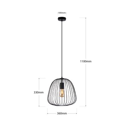 Luster OVELLA na sajli 1xE27/15W/230V, promjer 36 cm, crni