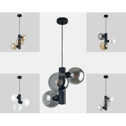 Luster na užetu TUBE 3xE27/60W/230V crna/dim crna