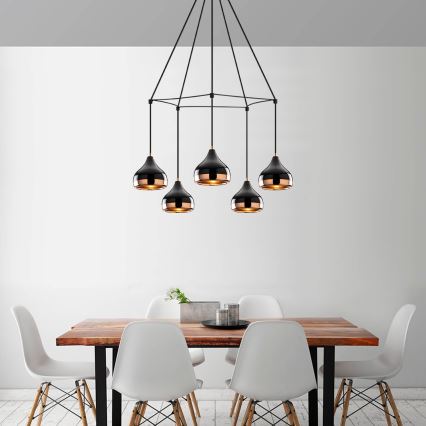 Lustre na žici YILDO 5xE27/40W/230V crno/bakreno