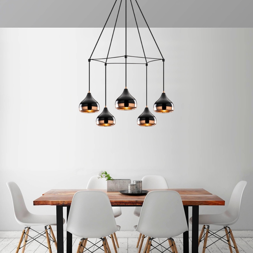 Lustre na žici YILDO 5xE27/40W/230V crno/bakreno
