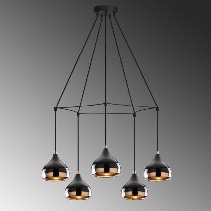 Lustre na žici YILDO 5xE27/40W/230V crno/bakreno