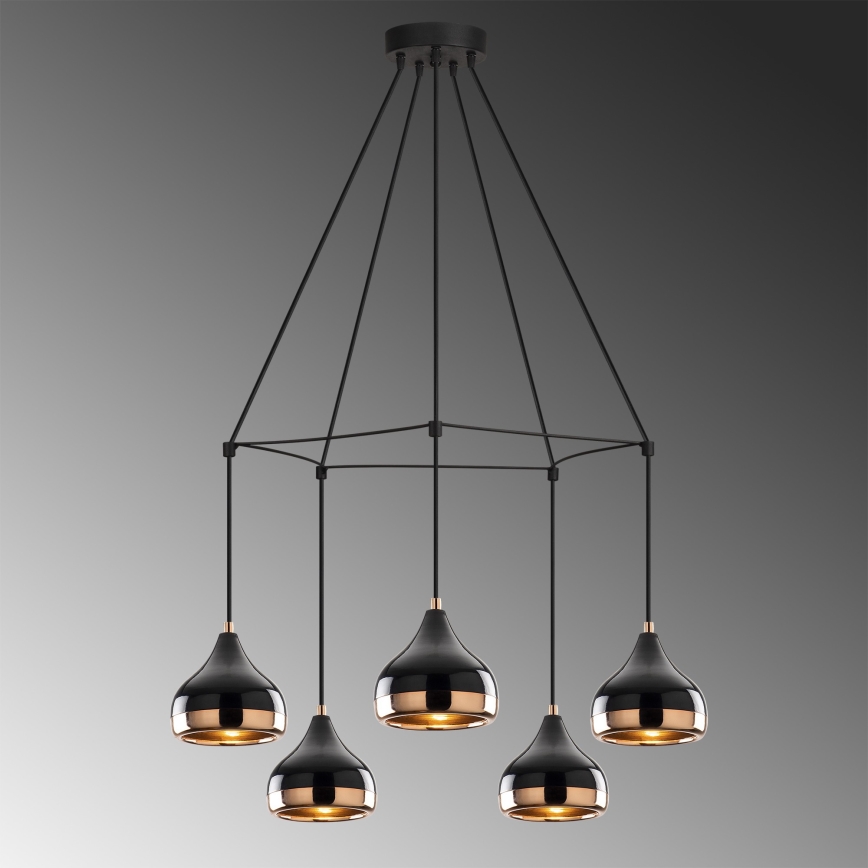 Lustre na žici YILDO 5xE27/40W/230V crno/bakreno