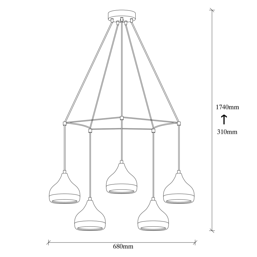 Lustre na žici YILDO 5xE27/40W/230V crno/bakreno