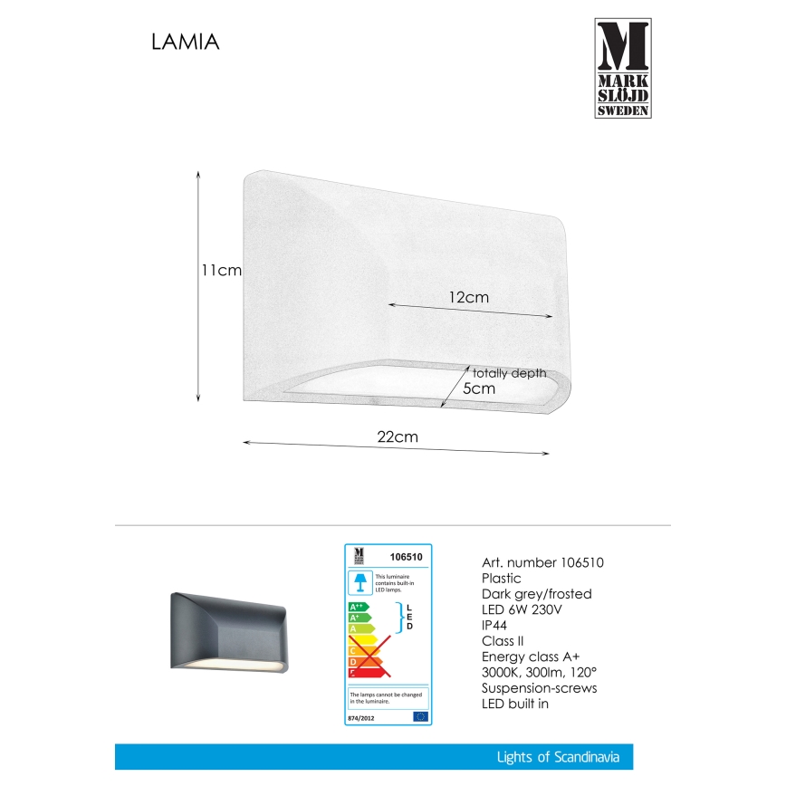 Markslöjd 106510 - LED Vanjska zidna svjetiljka NIKOS LED/6W/230V IP44