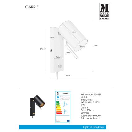 Markslöjd 106587 - Zidna svjetiljka za prigušivanje CARRIE 1xGU10/35W/230V crna